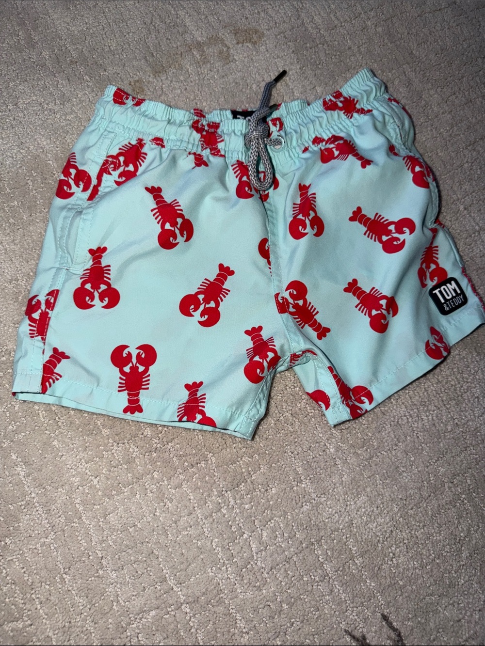 Tom & Teddy Aqua Swim Shorts with Red Lobster Print